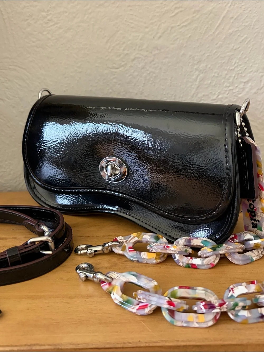 Wavy Dinky Bag With Crossbody Strap In Crinkled Patent Coachtopia Leather